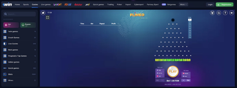 1win Plinko casino game